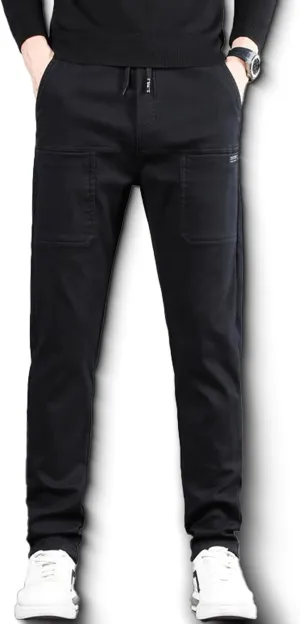 High Stretch Multi-Pocket Durable Cargo Pants, Black Drawstring Casual Comfy Multi Work Cargo Sweatpants Outdoor Pants