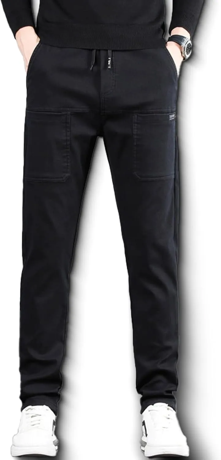 High Stretch Multi-Pocket Durable Cargo Pants, Black Drawstring Casual Comfy Multi Work Cargo Sweatpants Outdoor Pants