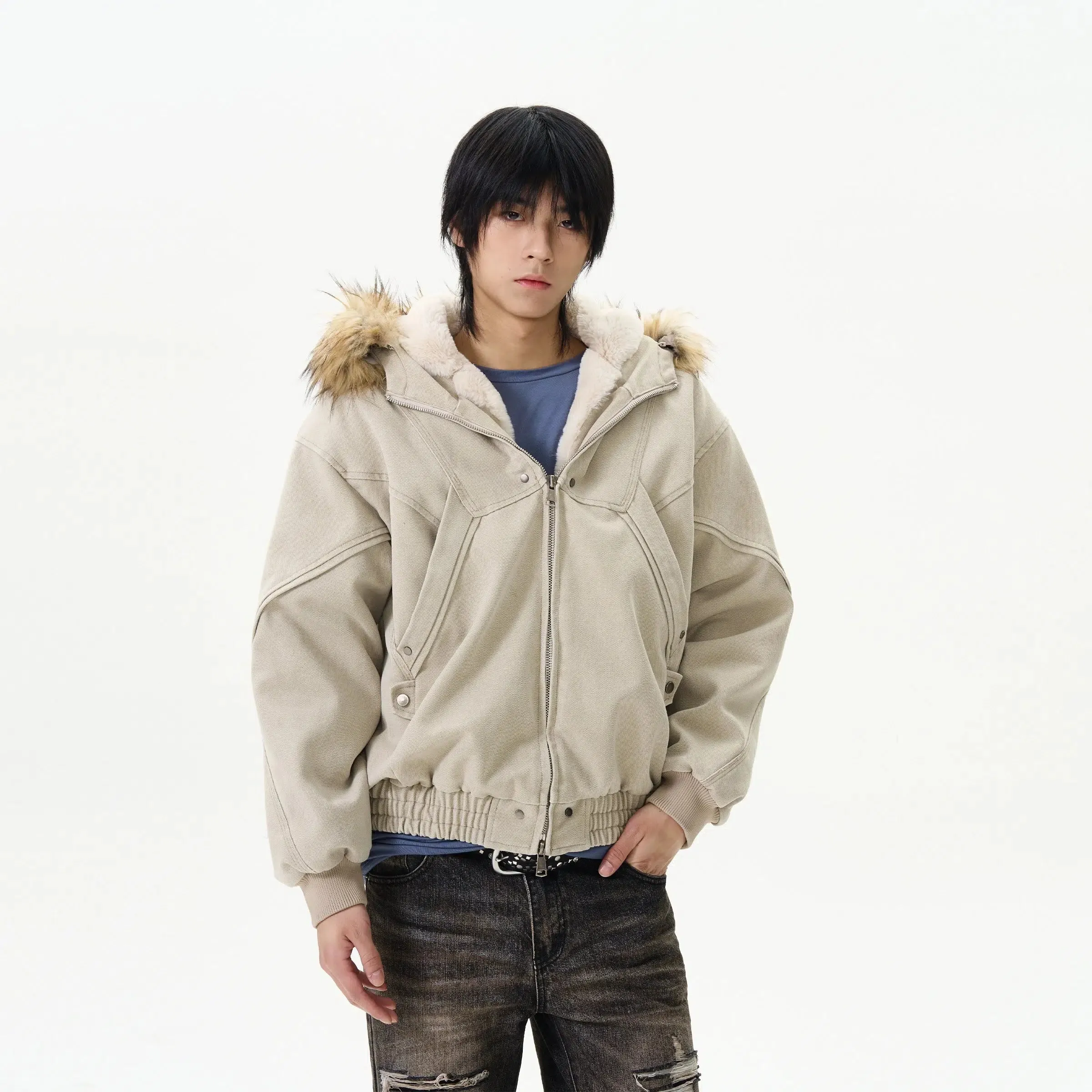 Hooded Jacket with Faux Fur Trim