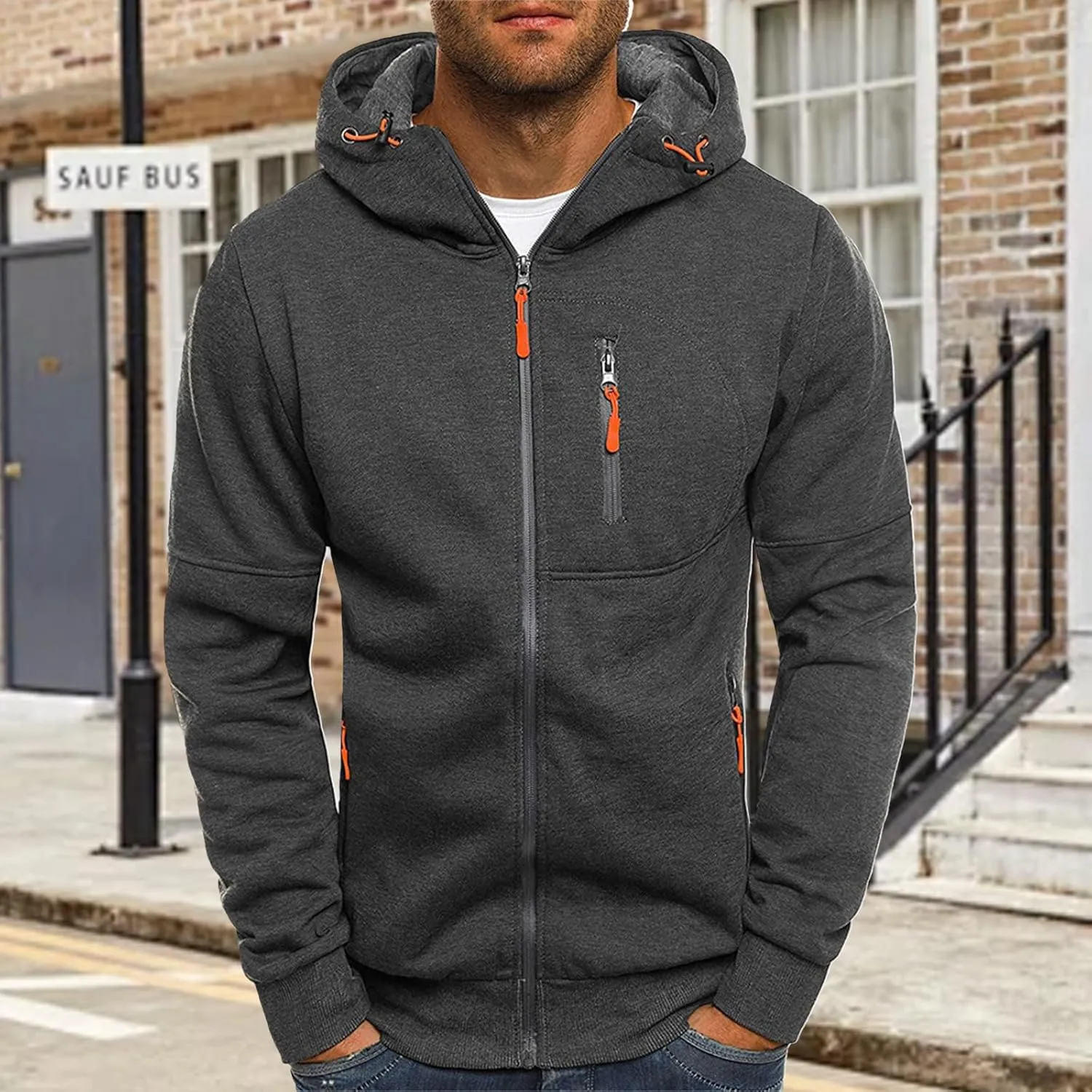 Hoodies for Men Full Zip Cardigan Sweatshirts Zip Up Long Sleeve Sweatshirt Casual Sports Coat with Zipper Pockets