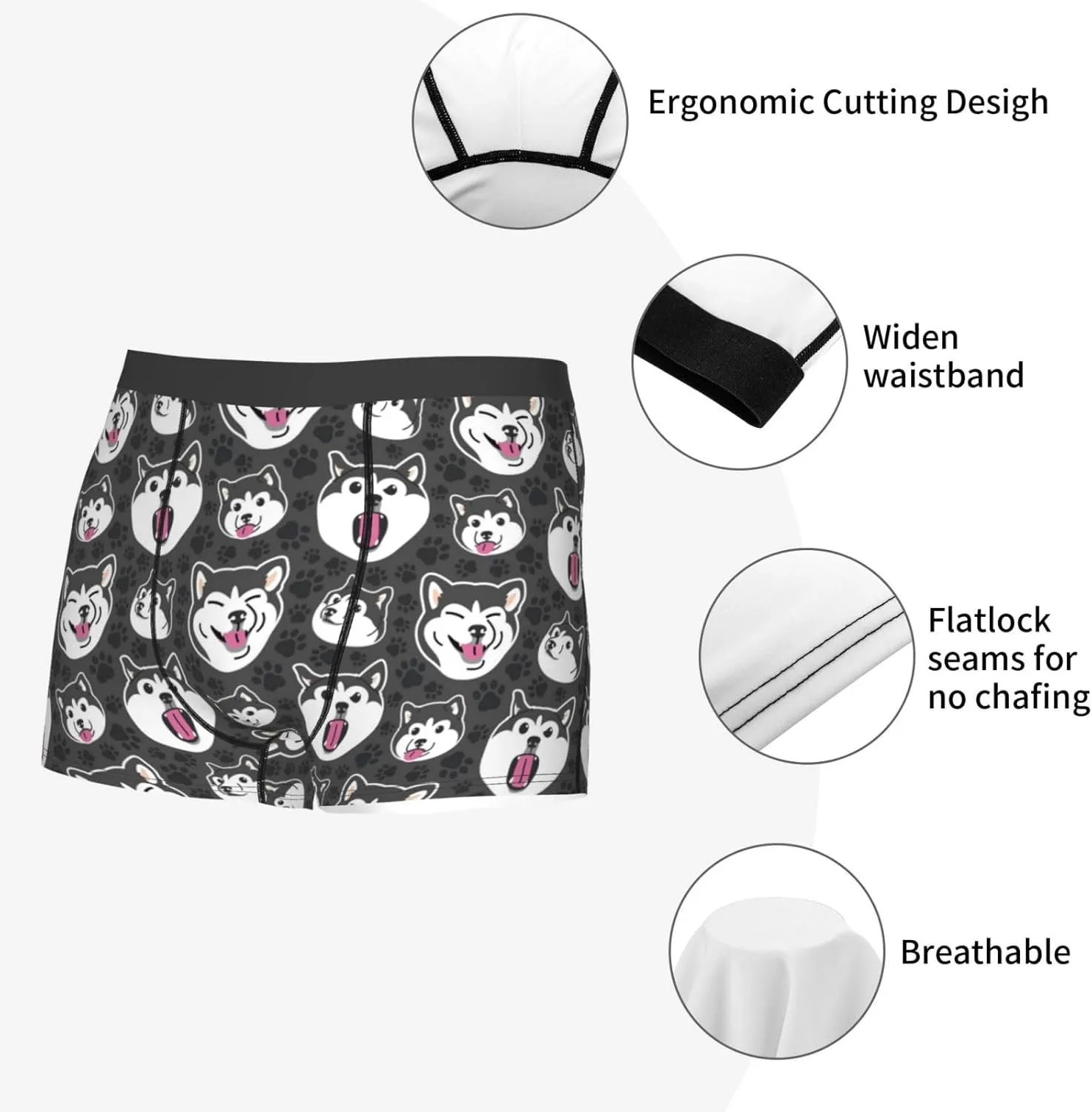 Husky Print Boxer Briefs For Men Breathable Underwear-