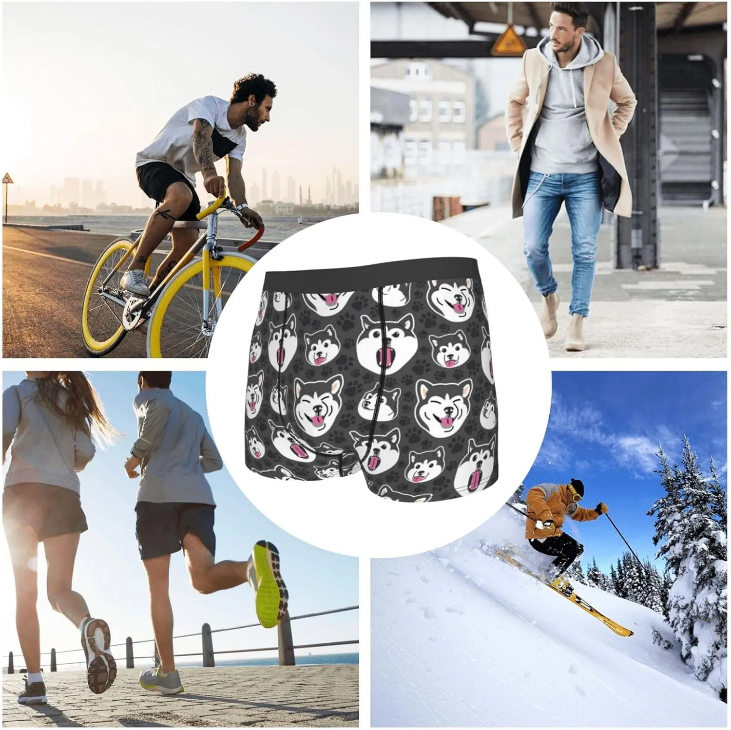 Husky Print Boxer Briefs For Men Breathable Underwear-