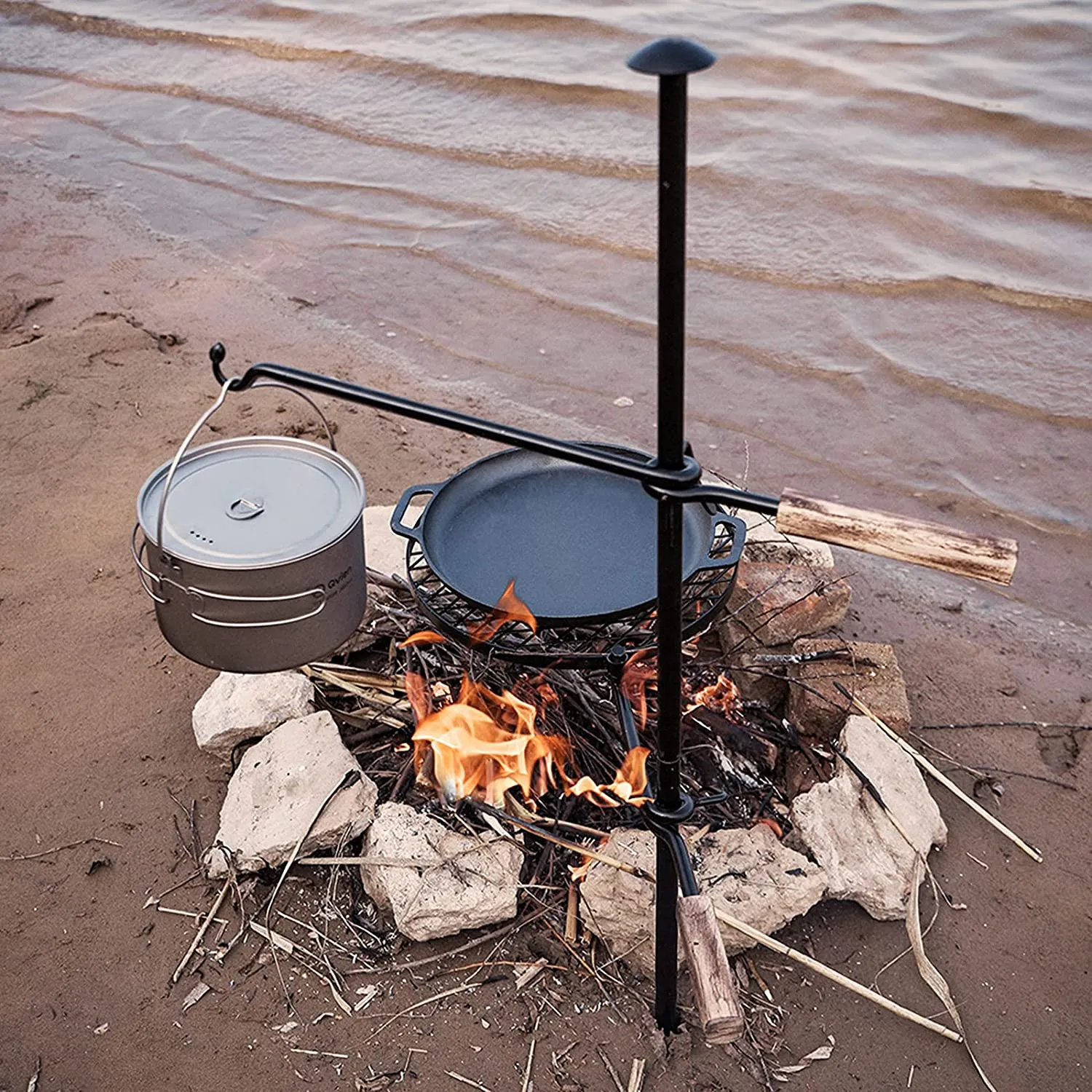 HZGAMER Fire Pit Grill, Adjustable Swivel Campfire Grill Heavy Duty BBQ Steel Grate, over Fire Camping Grill for Outdoor Barbecue over Open Fire