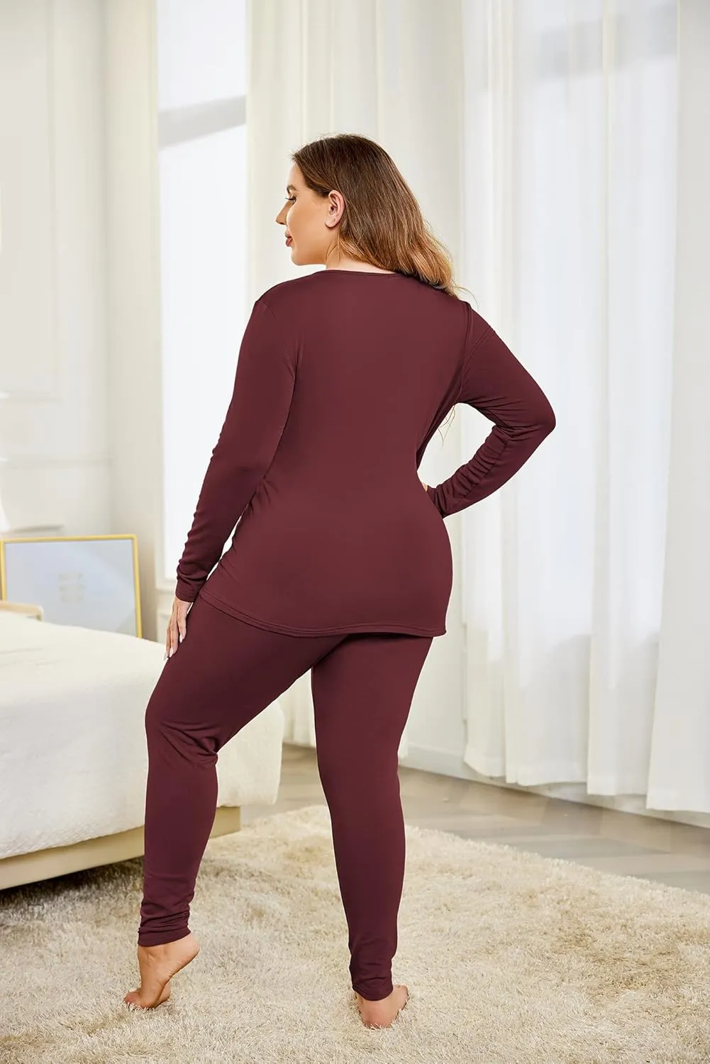 IN'VOLAND Womens Plus Size Thermal Long Johns Sets Fleece Lined 2 Pcs Underwear Top & Bottom Pajama Set