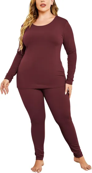 IN'VOLAND Womens Plus Size Thermal Long Johns Sets Fleece Lined 2 Pcs Underwear Top & Bottom Pajama Set
