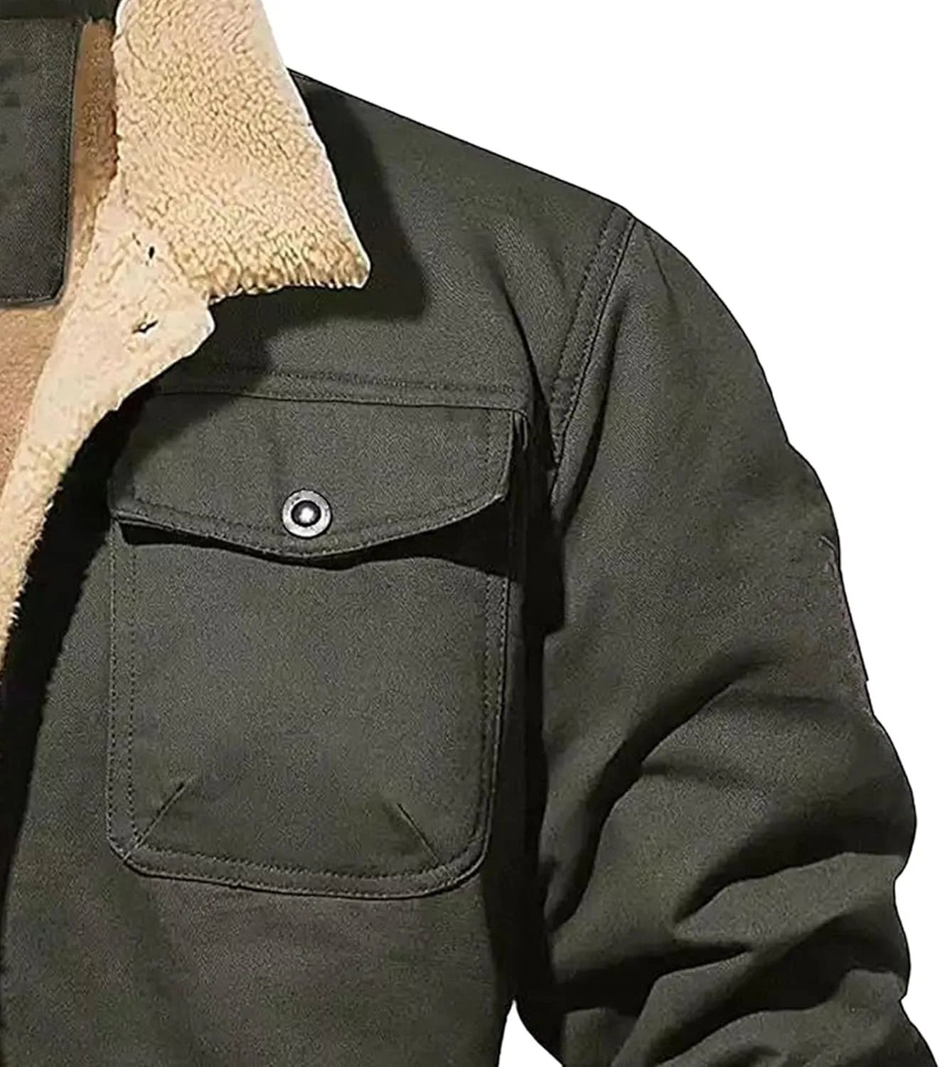 JEShifangjiusu Men'S Warm Sherpa Lined Fleece Coat Button Down Outdoor Jackets Shirt Casual Winter Cotton Military Jacket