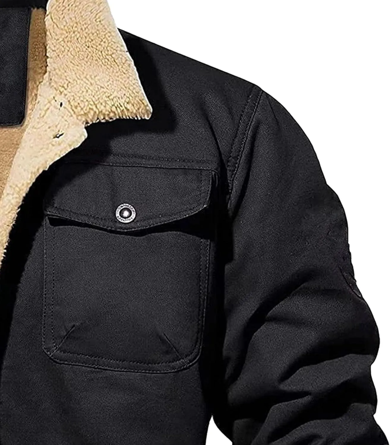 JEShifangjiusu Men'S Warm Sherpa Lined Fleece Coat Button Down Outdoor Jackets Shirt Casual Winter Cotton Military Jacket