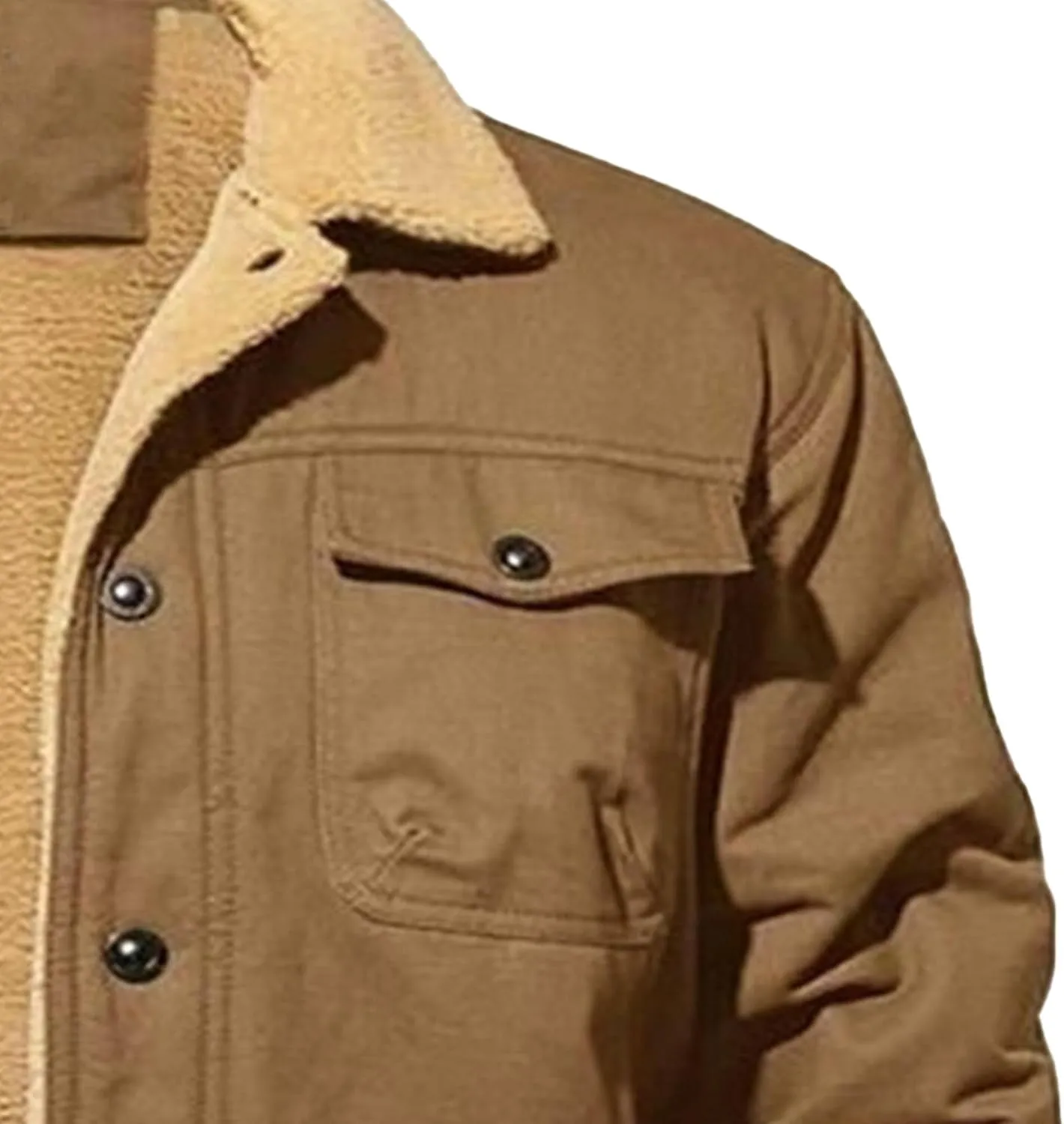 JEShifangjiusu Men'S Warm Sherpa Lined Fleece Coat Button Down Outdoor Jackets Shirt Casual Winter Cotton Military Jacket