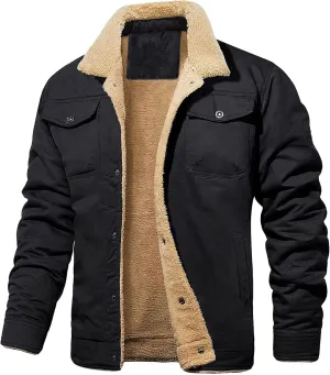 JEShifangjiusu Men'S Warm Sherpa Lined Fleece Coat Button Down Outdoor Jackets Shirt Casual Winter Cotton Military Jacket