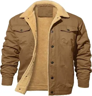 JEShifangjiusu Men'S Warm Sherpa Lined Fleece Coat Button Down Outdoor Jackets Shirt Casual Winter Cotton Military Jacket