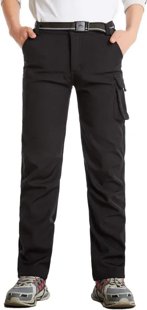 JOMLUN Boy's Hiking Pants Fleece Lined Cargo Snow Soft Shell Ski Waterproof Windproof Warm Outdoor Insulated Trousers Winter