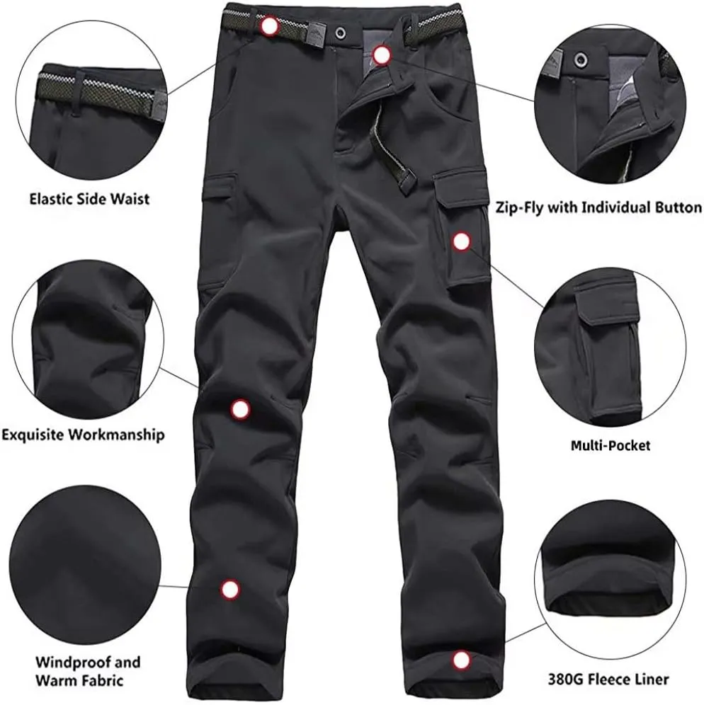 JOMLUN Boy's Hiking Pants Fleece Lined Cargo Snow Soft Shell Ski Waterproof Windproof Warm Outdoor Insulated Trousers Winter