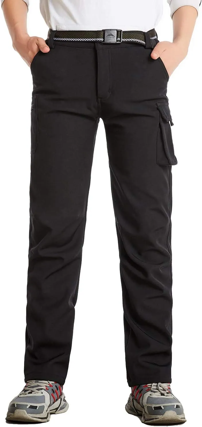 JOMLUN Boy's Hiking Pants Fleece Lined Cargo Snow Soft Shell Ski Waterproof Windproof Warm Outdoor Insulated Trousers Winter
