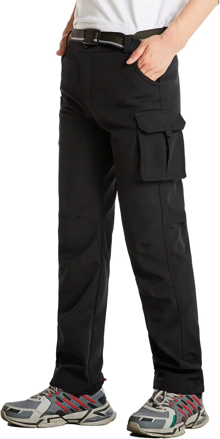JOMLUN Boy's Hiking Pants Fleece Lined Cargo Snow Soft Shell Ski Waterproof Windproof Warm Outdoor Insulated Trousers Winter