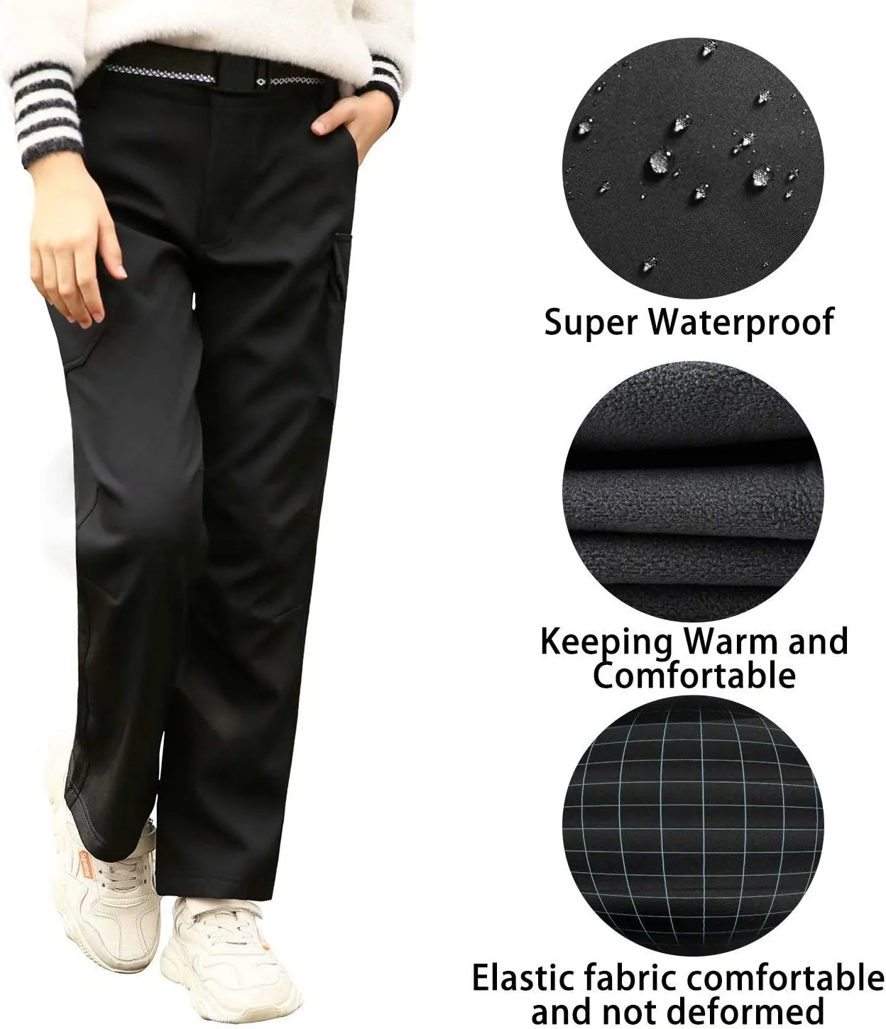 JOMLUN Boy's Hiking Pants Fleece Lined Cargo Snow Soft Shell Ski Waterproof Windproof Warm Outdoor Insulated Trousers Winter