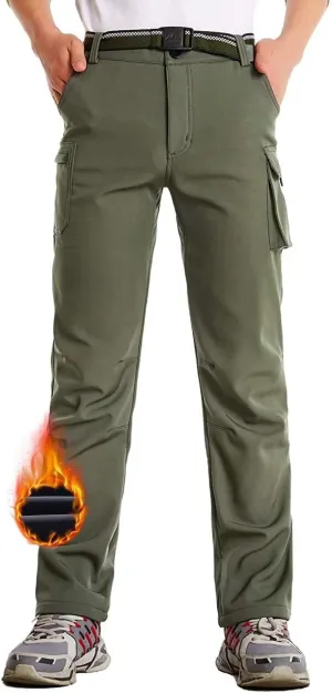 JOMLUN Boy's Hiking Pants Fleece Lined Cargo Snow Soft Shell Ski Waterproof Windproof Warm Outdoor Insulated Trousers Winter