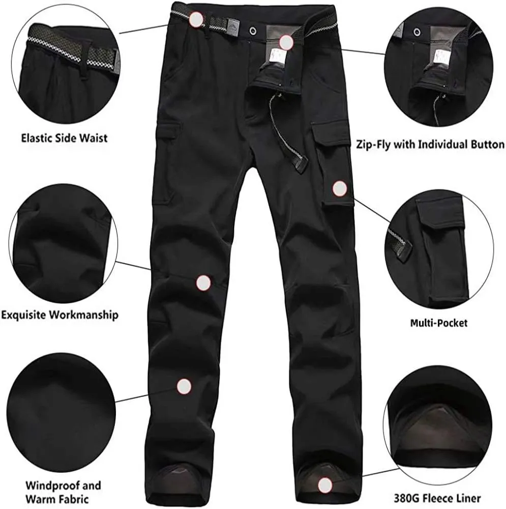 JOMLUN Boy's Hiking Pants Fleece Lined Cargo Snow Soft Shell Ski Waterproof Windproof Warm Outdoor Insulated Trousers Winter