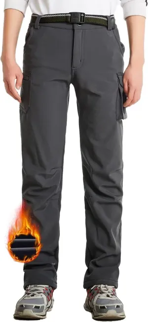 JOMLUN Boy's Hiking Pants Fleece Lined Cargo Snow Soft Shell Ski Waterproof Windproof Warm Outdoor Insulated Trousers Winter