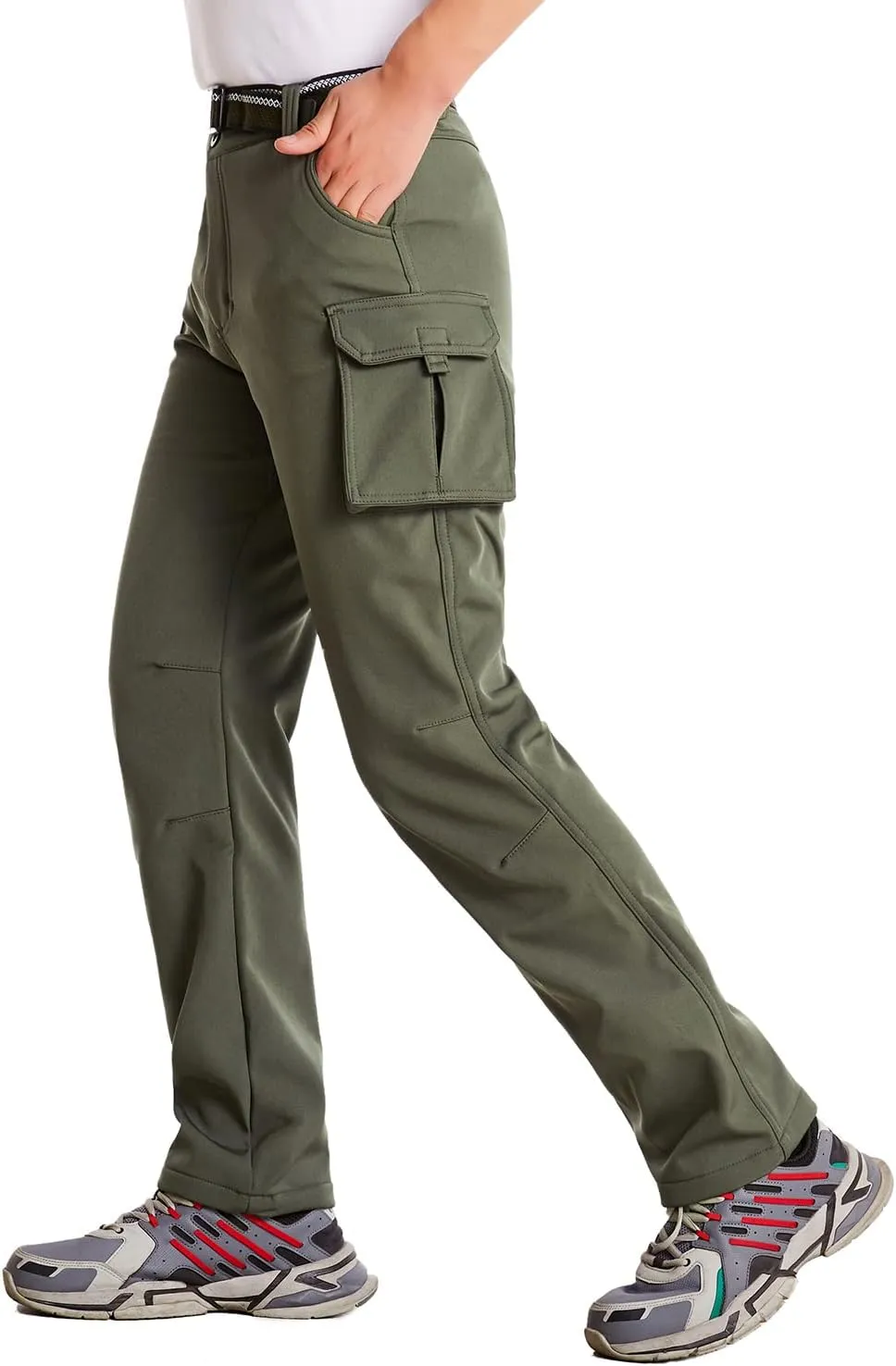 JOMLUN Boy's Hiking Pants Fleece Lined Cargo Snow Soft Shell Ski Waterproof Windproof Warm Outdoor Insulated Trousers Winter