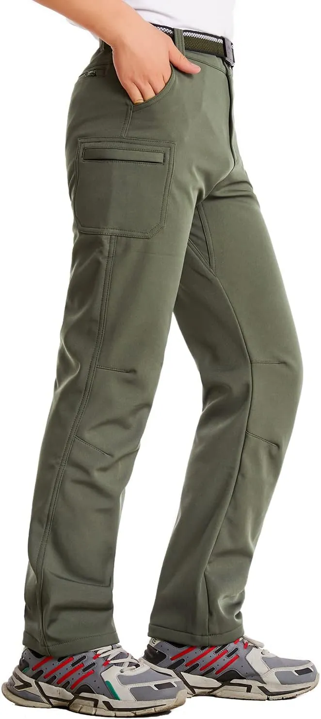 JOMLUN Boy's Hiking Pants Fleece Lined Cargo Snow Soft Shell Ski Waterproof Windproof Warm Outdoor Insulated Trousers Winter