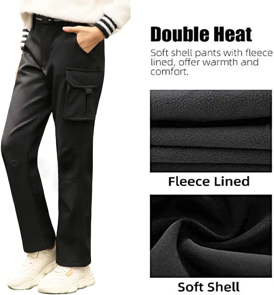 JOMLUN Boy's Hiking Pants Fleece Lined Cargo Snow Soft Shell Ski Waterproof Windproof Warm Outdoor Insulated Trousers Winter