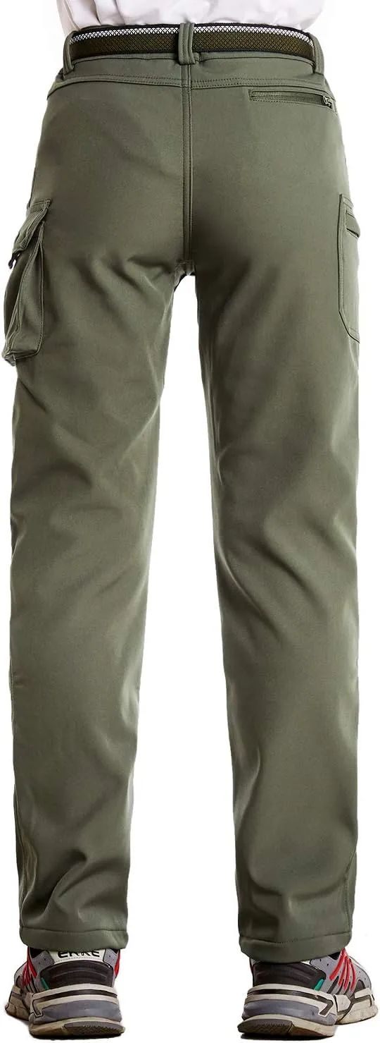JOMLUN Boy's Hiking Pants Fleece Lined Cargo Snow Soft Shell Ski Waterproof Windproof Warm Outdoor Insulated Trousers Winter