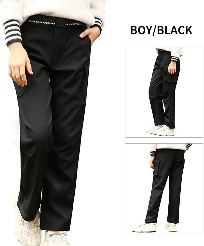 JOMLUN Boy's Hiking Pants Fleece Lined Cargo Snow Soft Shell Ski Waterproof Windproof Warm Outdoor Insulated Trousers Winter