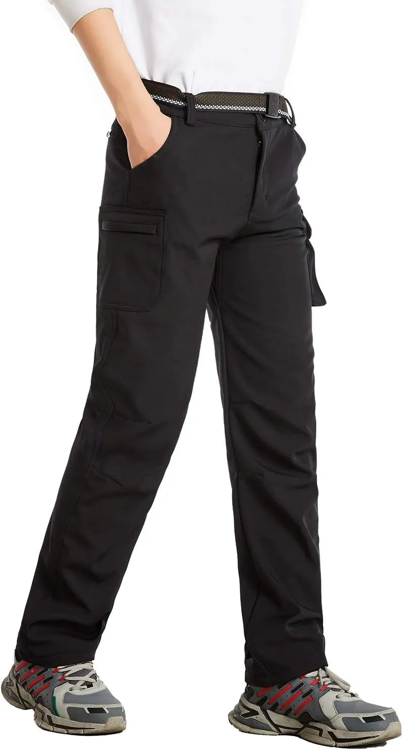JOMLUN Boy's Hiking Pants Fleece Lined Cargo Snow Soft Shell Ski Waterproof Windproof Warm Outdoor Insulated Trousers Winter