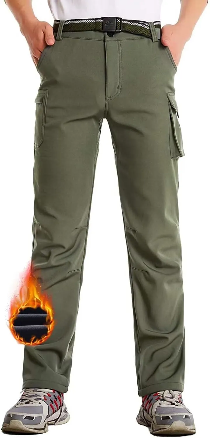 JOMLUN Boy's Hiking Pants Fleece Lined Cargo Snow Soft Shell Ski Waterproof Windproof Warm Outdoor Insulated Trousers Winter