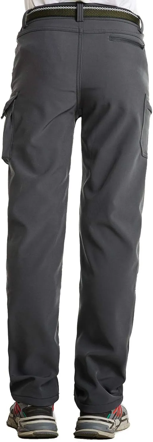 JOMLUN Boy's Hiking Pants Fleece Lined Cargo Snow Soft Shell Ski Waterproof Windproof Warm Outdoor Insulated Trousers Winter