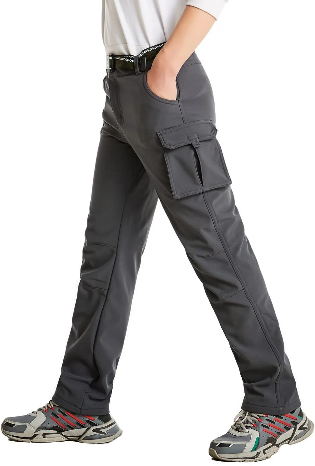 JOMLUN Boy's Hiking Pants Fleece Lined Cargo Snow Soft Shell Ski Waterproof Windproof Warm Outdoor Insulated Trousers Winter