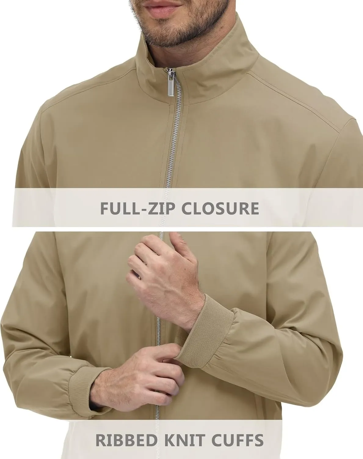 KEFITEVD Men's Lightweight Windbreaker Casual Outdoor Jackets Windproof Full Zip Bomber Golf Jacket Spring Fall Outerwear
