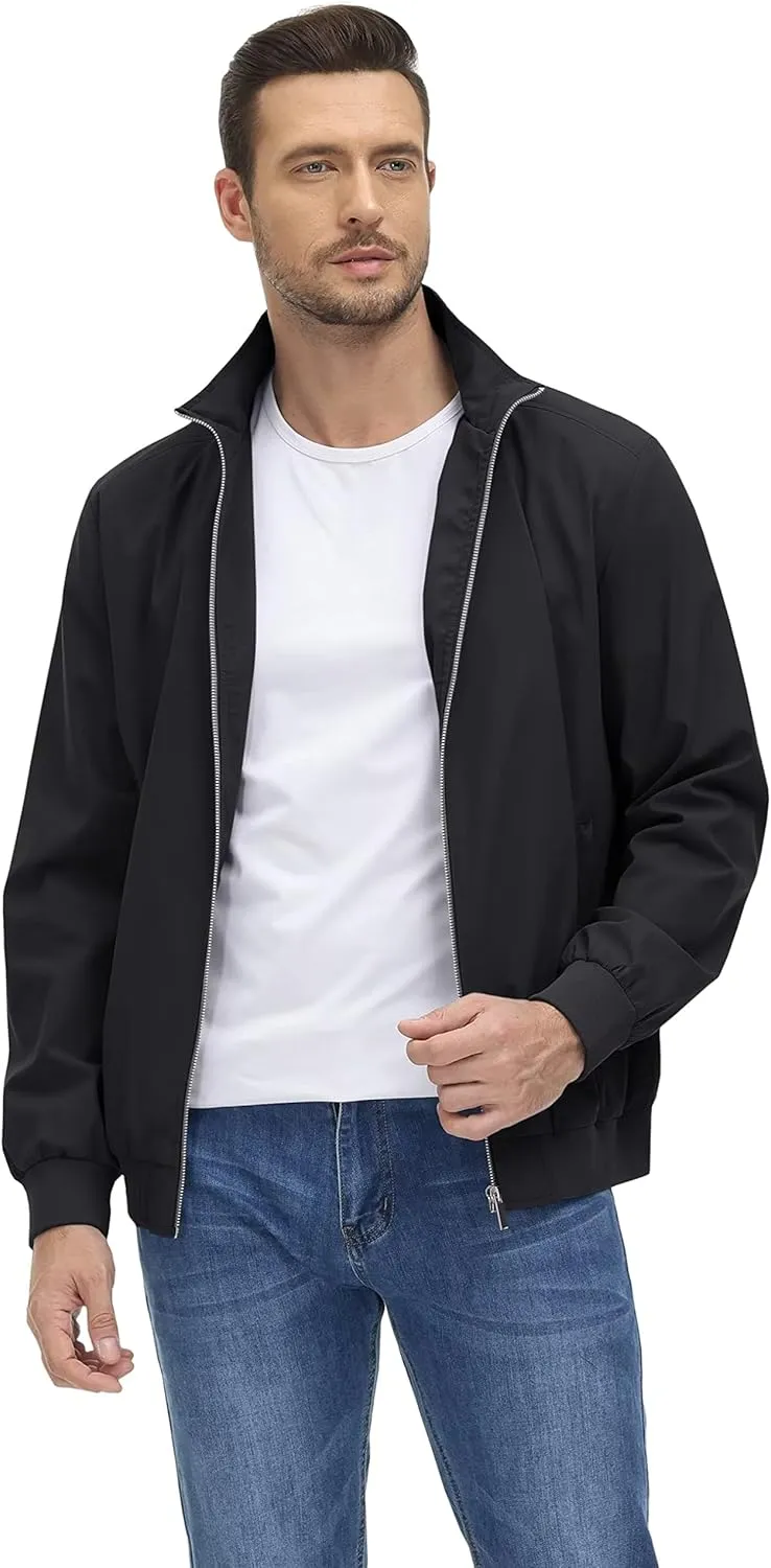 KEFITEVD Men's Lightweight Windbreaker Casual Outdoor Jackets Windproof Full Zip Bomber Golf Jacket Spring Fall Outerwear