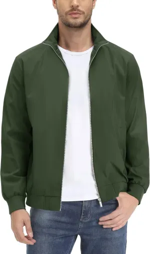 KEFITEVD Men's Lightweight Windbreaker Casual Outdoor Jackets Windproof Full Zip Bomber Golf Jacket Spring Fall Outerwear