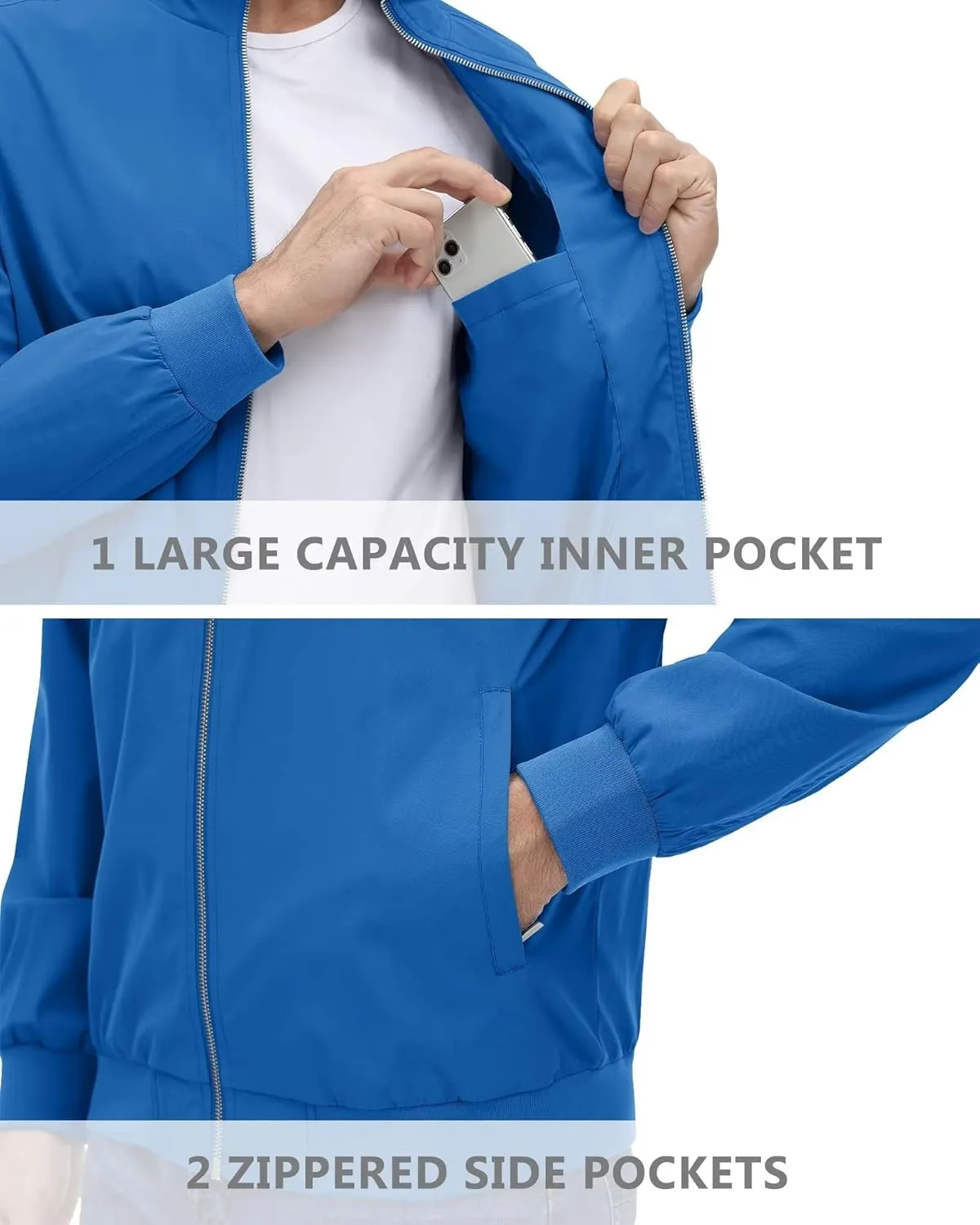 KEFITEVD Men's Lightweight Windbreaker Casual Outdoor Jackets Windproof Full Zip Bomber Golf Jacket Spring Fall Outerwear