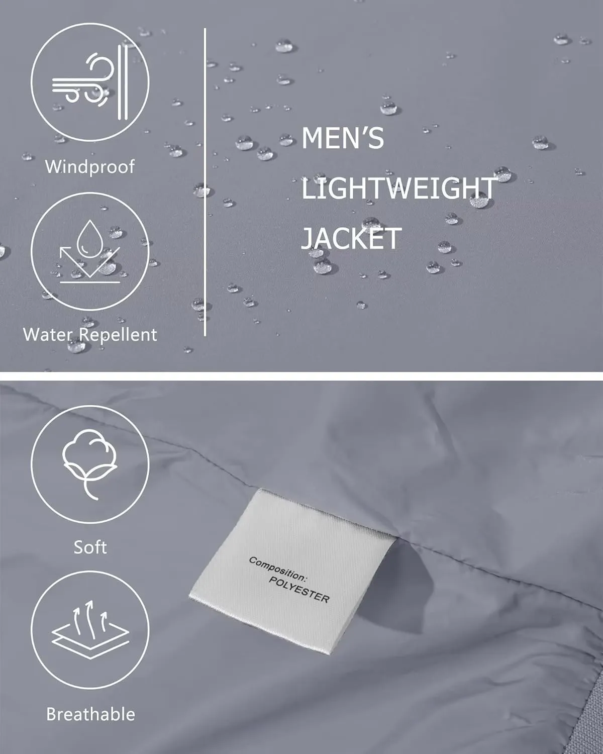 KEFITEVD Men's Lightweight Windbreaker Casual Outdoor Jackets Windproof Full Zip Bomber Golf Jacket Spring Fall Outerwear