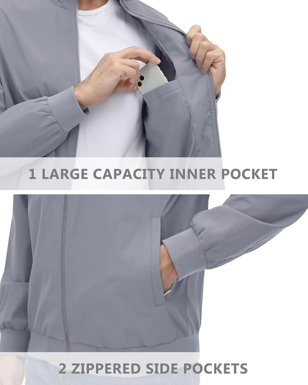 KEFITEVD Men's Lightweight Windbreaker Casual Outdoor Jackets Windproof Full Zip Bomber Golf Jacket Spring Fall Outerwear