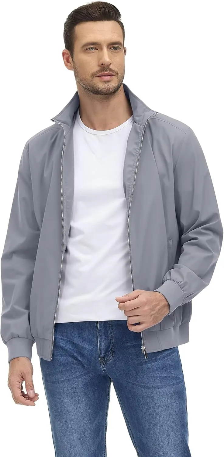 KEFITEVD Men's Lightweight Windbreaker Casual Outdoor Jackets Windproof Full Zip Bomber Golf Jacket Spring Fall Outerwear