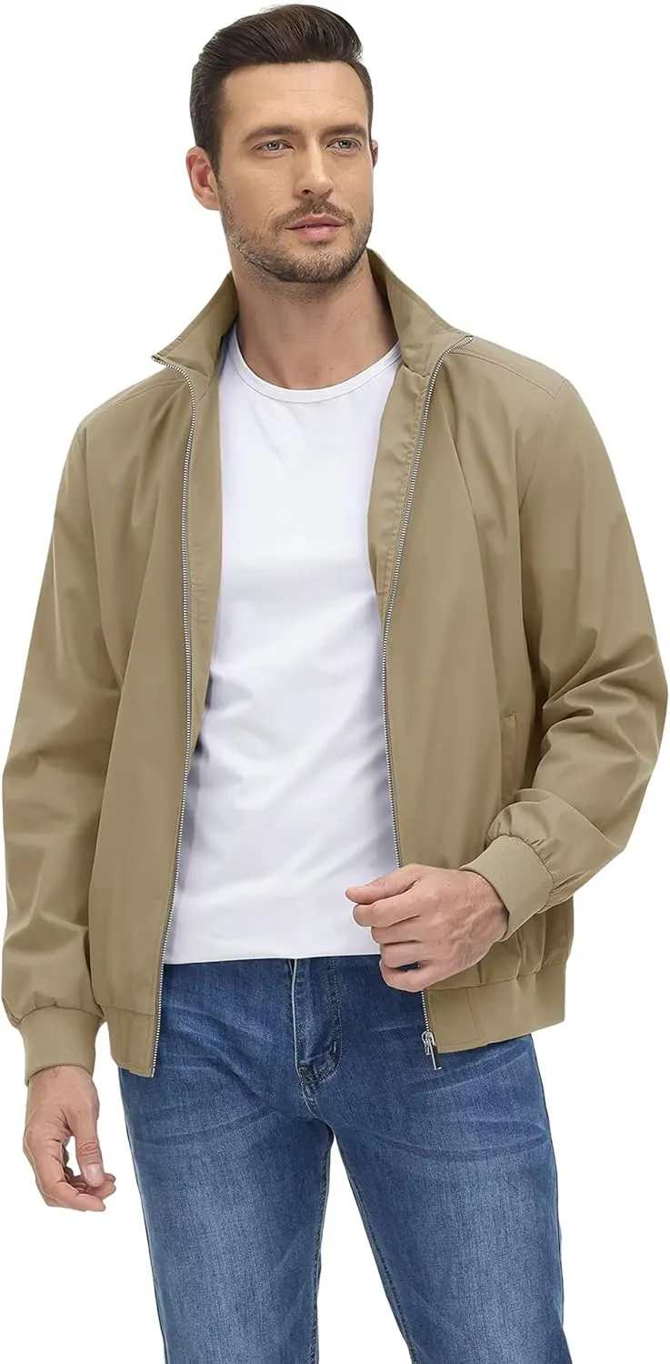 KEFITEVD Men's Lightweight Windbreaker Casual Outdoor Jackets Windproof Full Zip Bomber Golf Jacket Spring Fall Outerwear