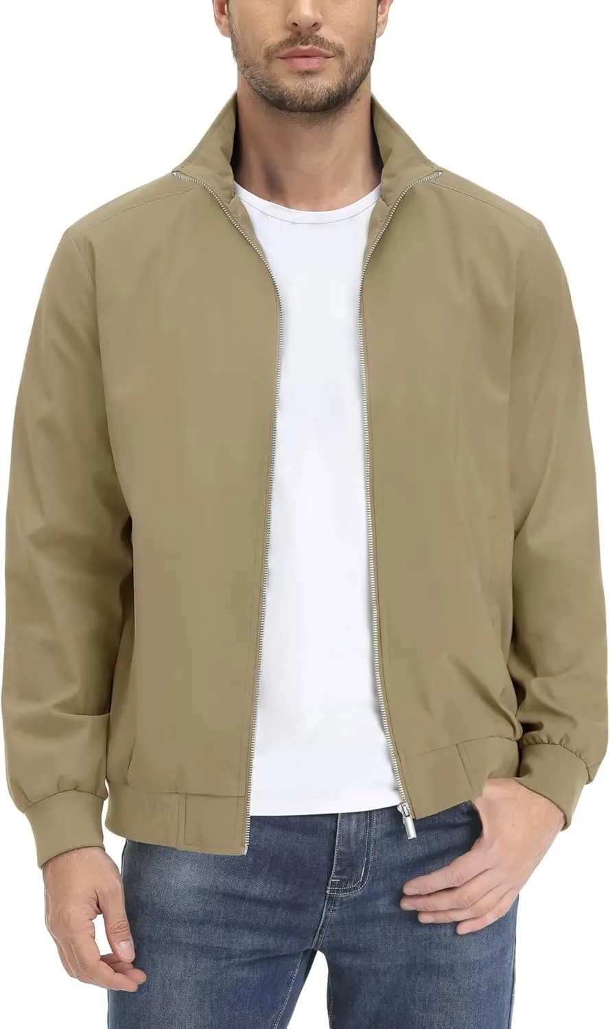 KEFITEVD Men's Lightweight Windbreaker Casual Outdoor Jackets Windproof Full Zip Bomber Golf Jacket Spring Fall Outerwear