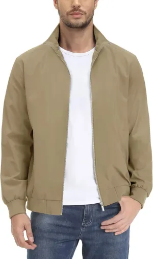 KEFITEVD Men's Lightweight Windbreaker Casual Outdoor Jackets Windproof Full Zip Bomber Golf Jacket Spring Fall Outerwear