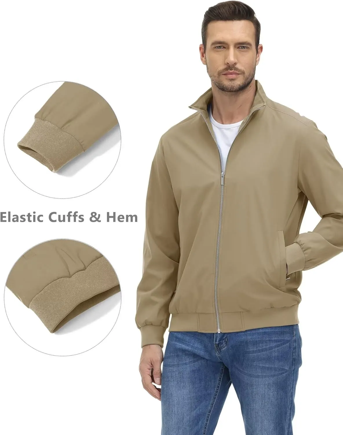 KEFITEVD Men's Lightweight Windbreaker Casual Outdoor Jackets Windproof Full Zip Bomber Golf Jacket Spring Fall Outerwear