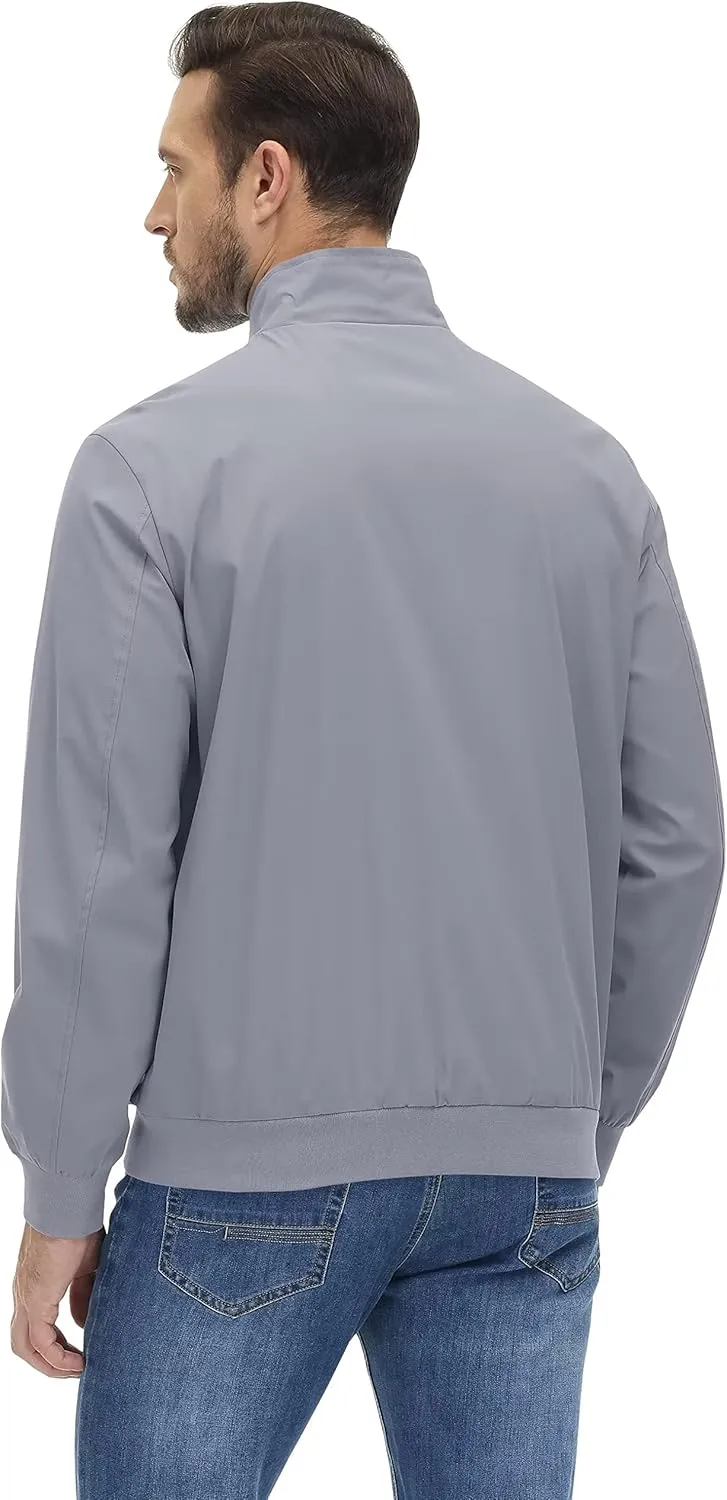 KEFITEVD Men's Lightweight Windbreaker Casual Outdoor Jackets Windproof Full Zip Bomber Golf Jacket Spring Fall Outerwear