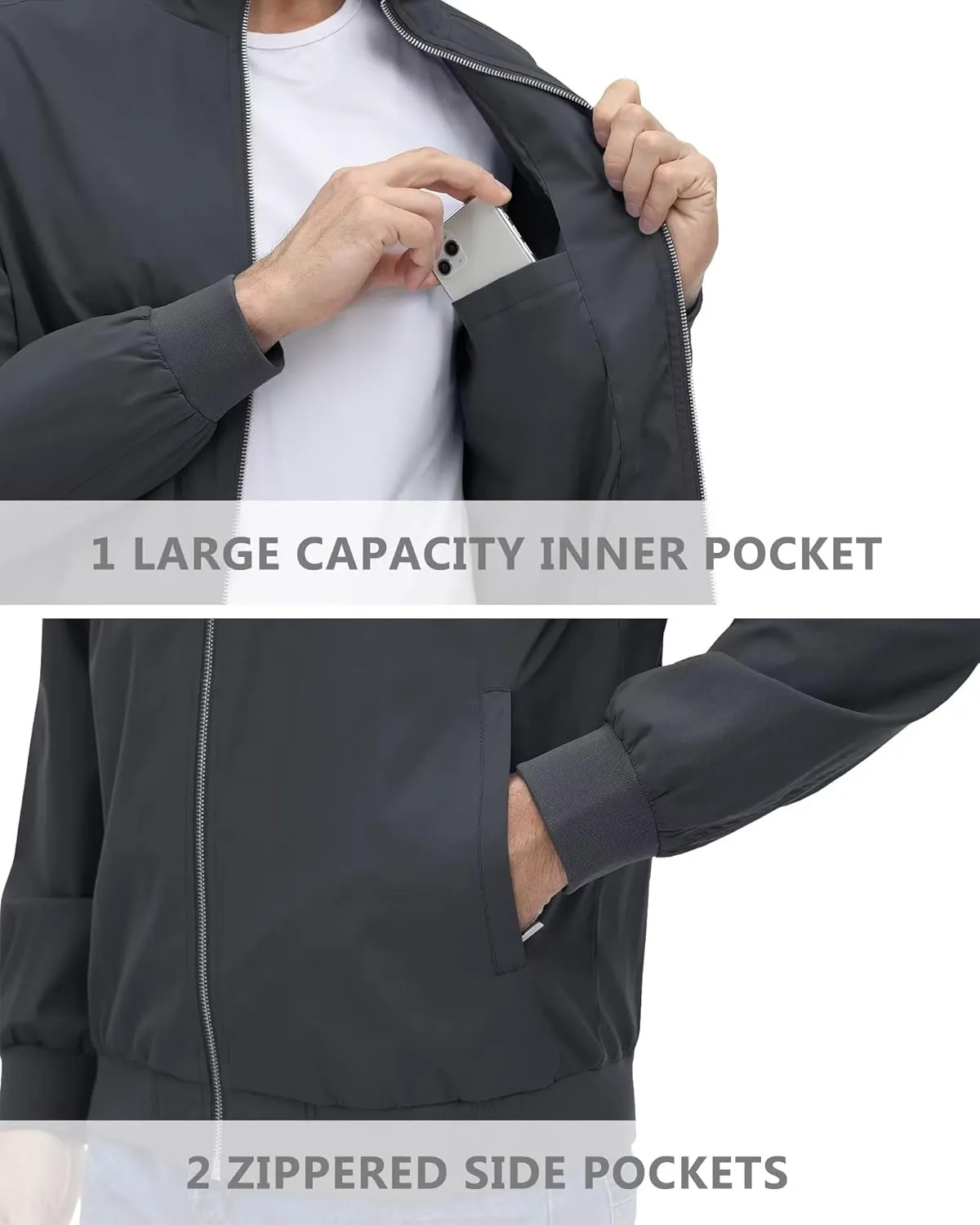 KEFITEVD Men's Lightweight Windbreaker Casual Outdoor Jackets Windproof Full Zip Bomber Golf Jacket Spring Fall Outerwear