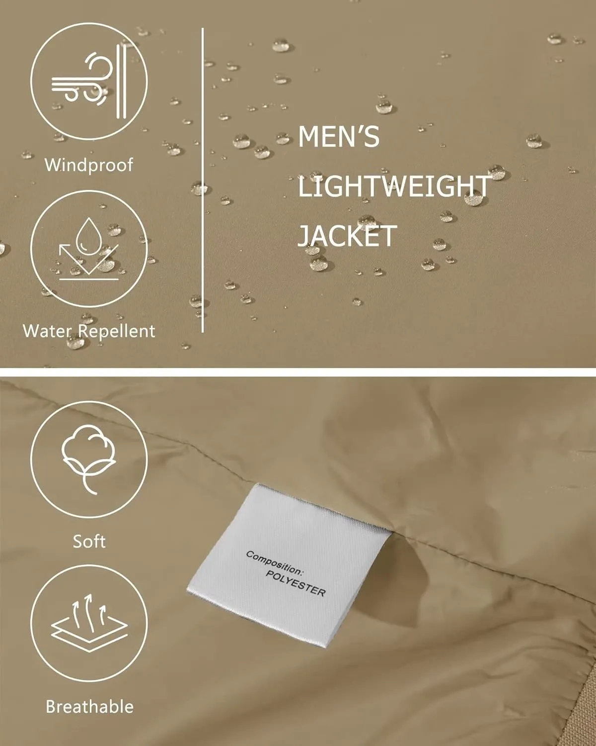 KEFITEVD Men's Lightweight Windbreaker Casual Outdoor Jackets Windproof Full Zip Bomber Golf Jacket Spring Fall Outerwear