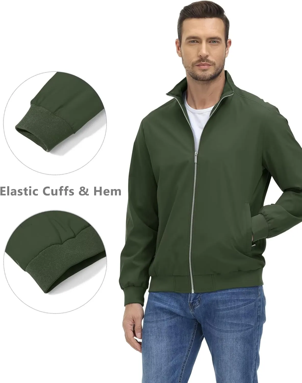 KEFITEVD Men's Lightweight Windbreaker Casual Outdoor Jackets Windproof Full Zip Bomber Golf Jacket Spring Fall Outerwear