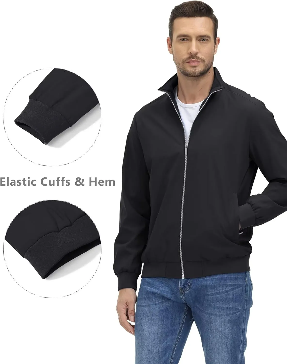 KEFITEVD Men's Lightweight Windbreaker Casual Outdoor Jackets Windproof Full Zip Bomber Golf Jacket Spring Fall Outerwear