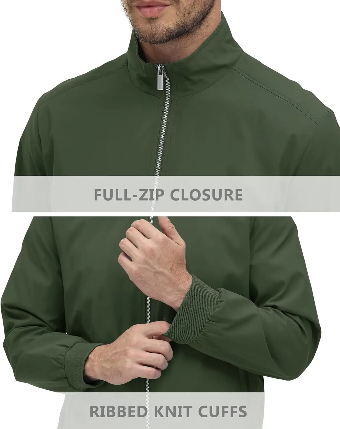 KEFITEVD Men's Lightweight Windbreaker Casual Outdoor Jackets Windproof Full Zip Bomber Golf Jacket Spring Fall Outerwear