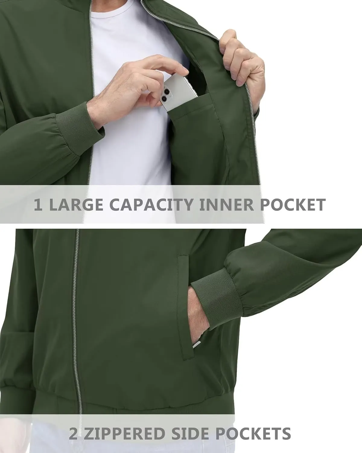 KEFITEVD Men's Lightweight Windbreaker Casual Outdoor Jackets Windproof Full Zip Bomber Golf Jacket Spring Fall Outerwear