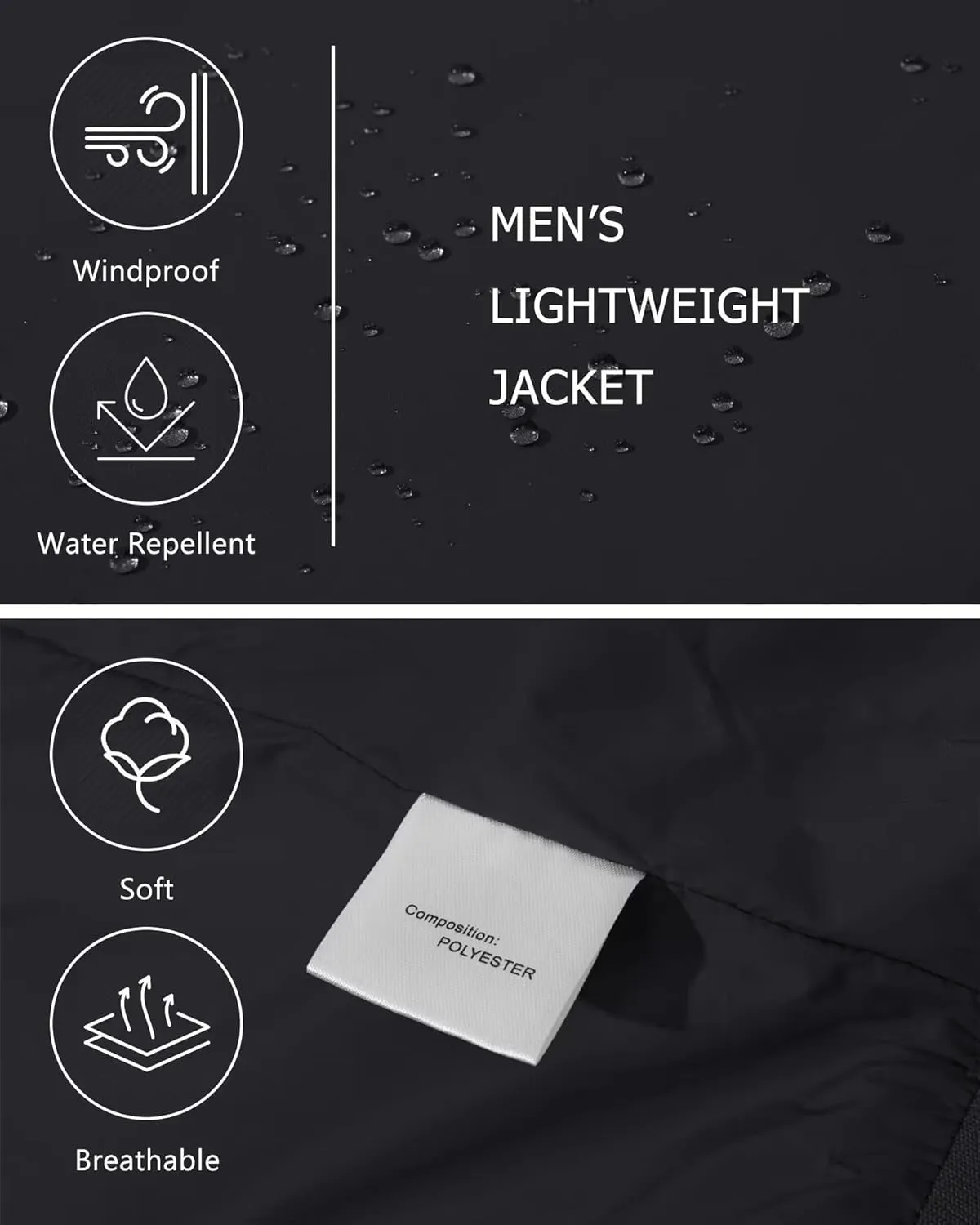 KEFITEVD Men's Lightweight Windbreaker Casual Outdoor Jackets Windproof Full Zip Bomber Golf Jacket Spring Fall Outerwear
